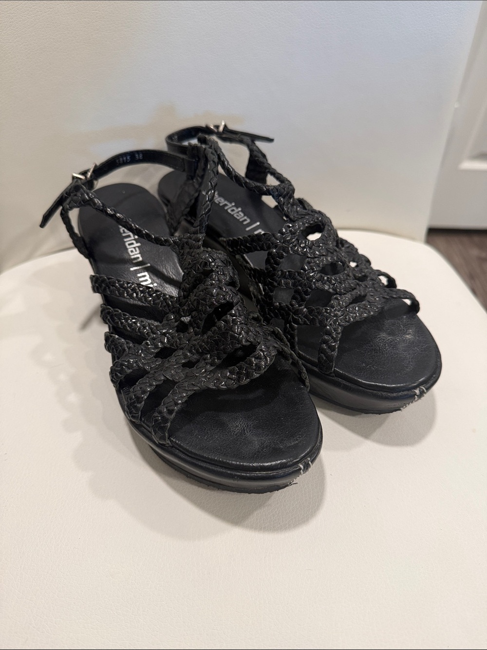 Sheridan Mia Black Braided Wedge Sandals